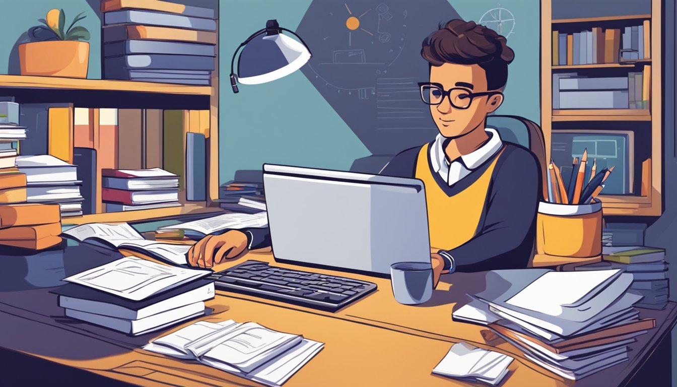 Computer Tuition: Learn Essential Skills for the Digital Age A student sits at a desk with a computer, surrounded by books and papers. They are calculating expenses and budgeting for their tuition