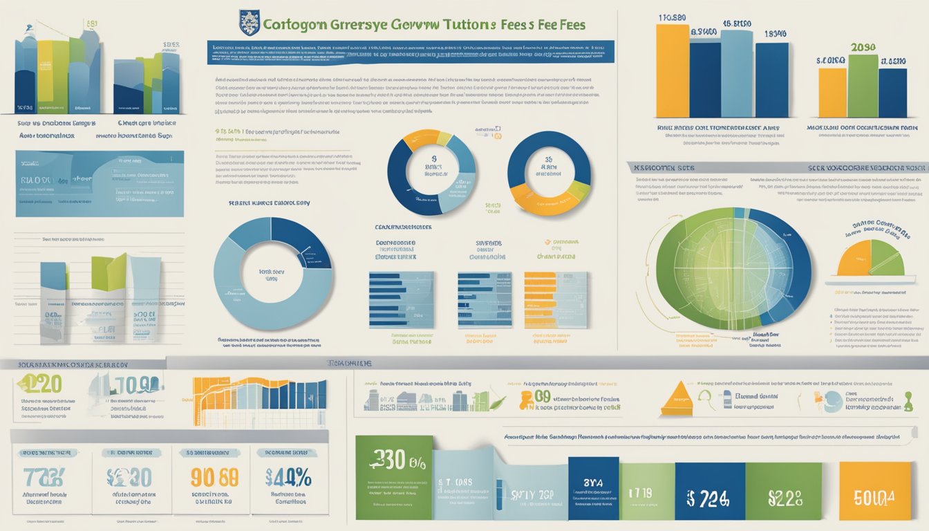 A college brochure displays a breakdown of tuition and fees at Georgetown University, with clear, easy-to-read charts and graphs