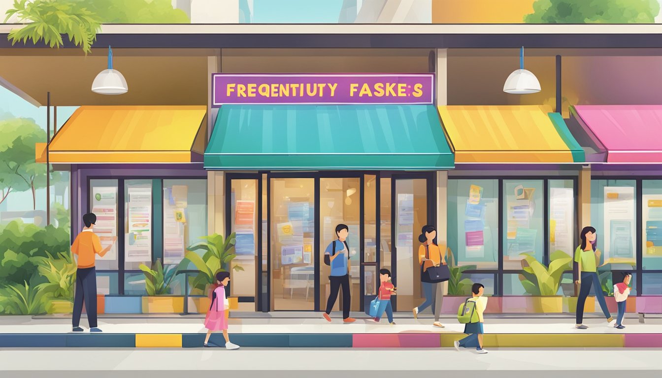 A colorful sign with "Frequently Asked Questions" outside the Eduz Tuition in Choa Chu Kang