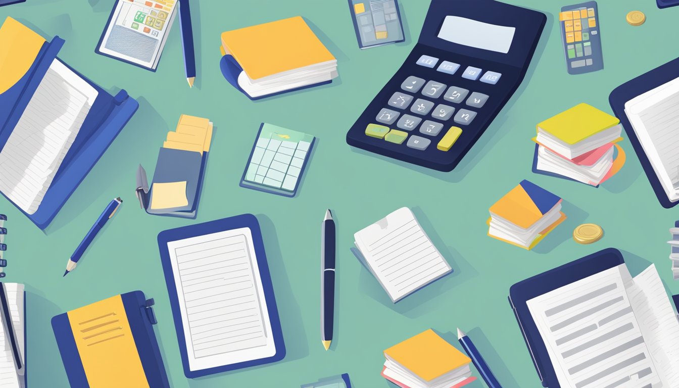 A desk with open textbooks on financial management, calculator, and notes