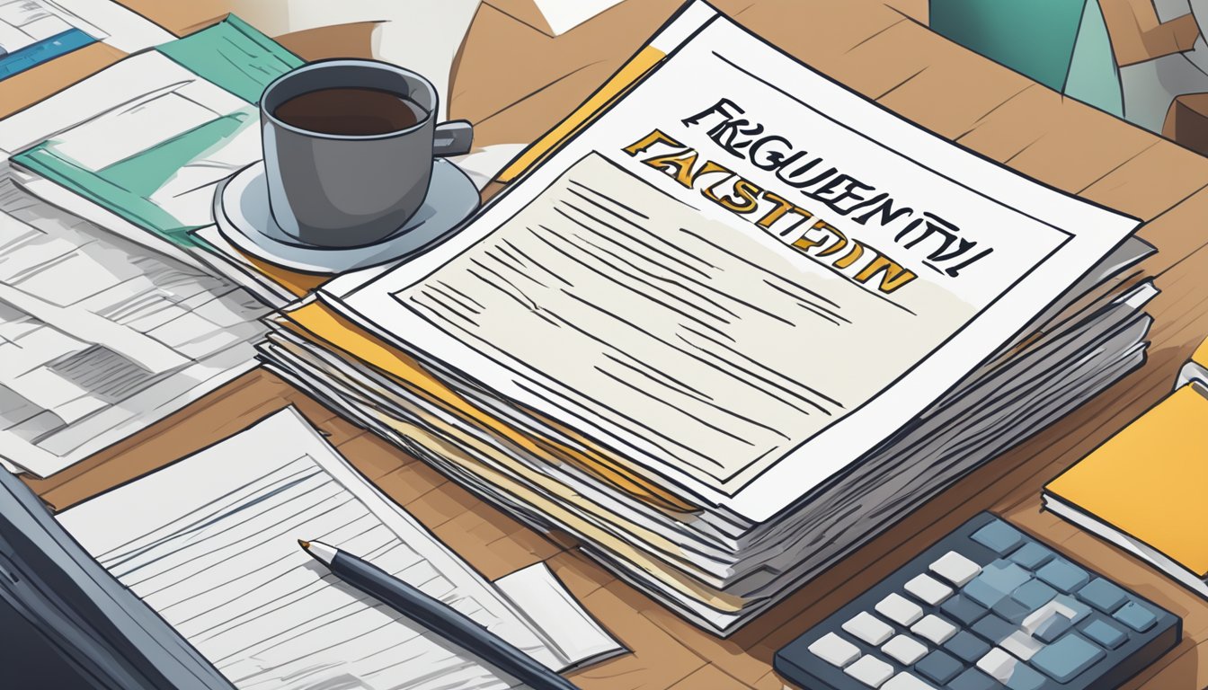 A stack of papers with "Frequently Asked Questions" written on top, surrounded by Hindi text on a computer screen