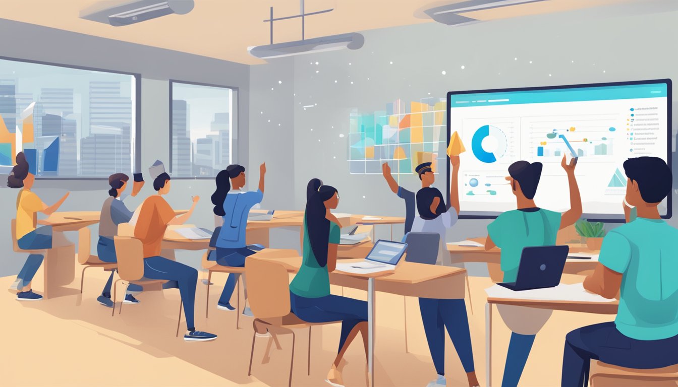 Students engaged in interactive learning with technology, achieving improved results