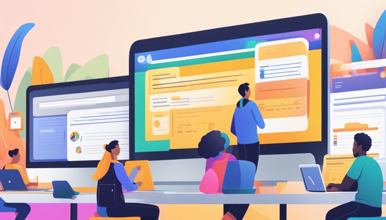 Tuition Forum East: Join the Conversation on Education Costs in Singapore Students browsing and discussing tuition assignments in a bustling online forum in the East. Colorful tabs and pop-up notifications fill the screen