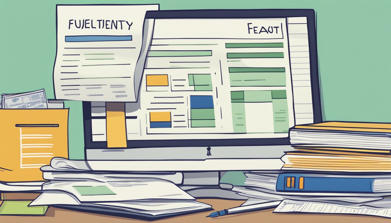 A stack of paper with "Frequently Asked Questions" and "CalArts Tuition" printed on it, surrounded by a computer, calculator, and pen