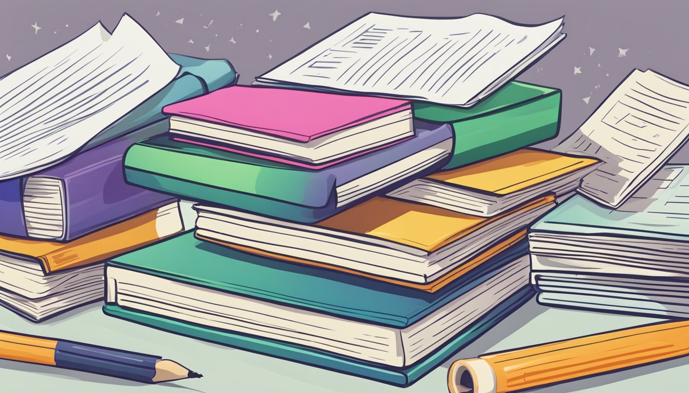 JC Chemistry Tuition Assignments: Ace Your Exams with Expert Guidance A stack of papers with "Frequently Asked Questions" on top, surrounded by textbooks and study materials for JC chemistry tuition assignments