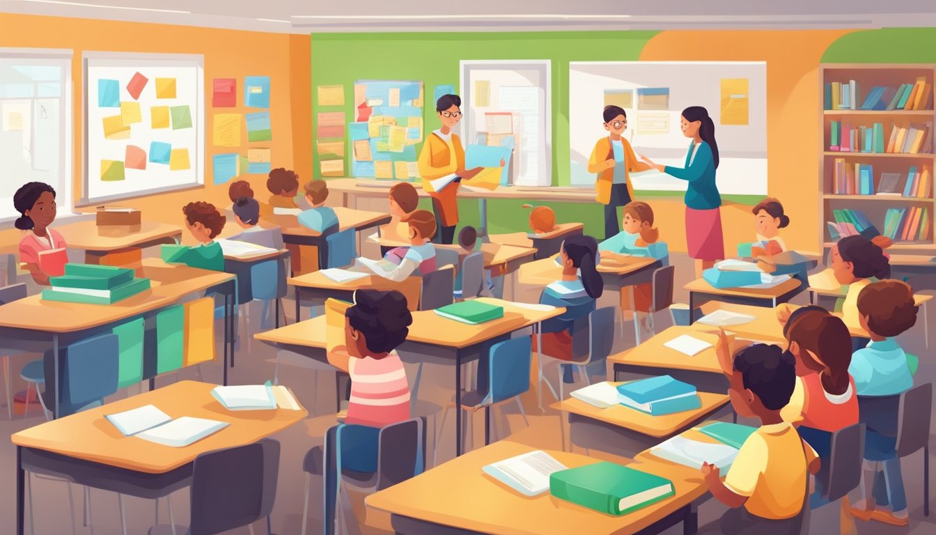 Smile Tuition: Enhancing Your Child's Learning Experience in Singapore A bright, organized classroom with colorful educational materials and engaged students learning and interacting with their tutor