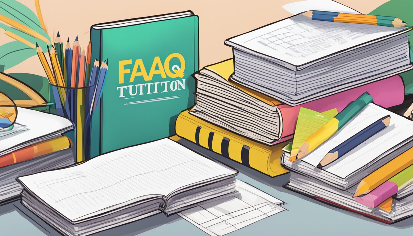 Newcastle Tuition Singapore: Boost Your Grades with Top Tutors A stack of FAQ sheets with "Newcastle Tuition Singapore" header, surrounded by students