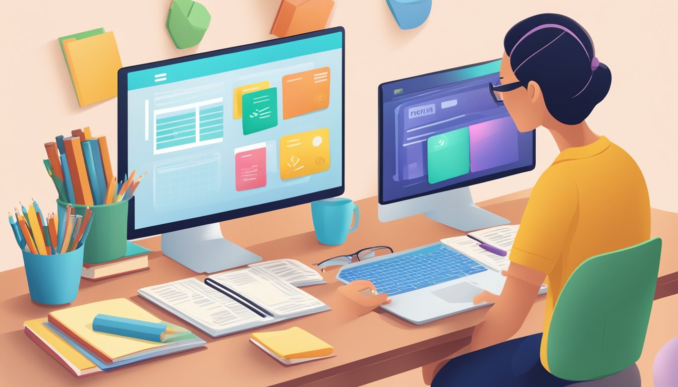 Primary School Tuition Rates in Singapore: What You Need to Know A parent comparing primary school tuition rates on a computer screen, surrounded by books and educational materials