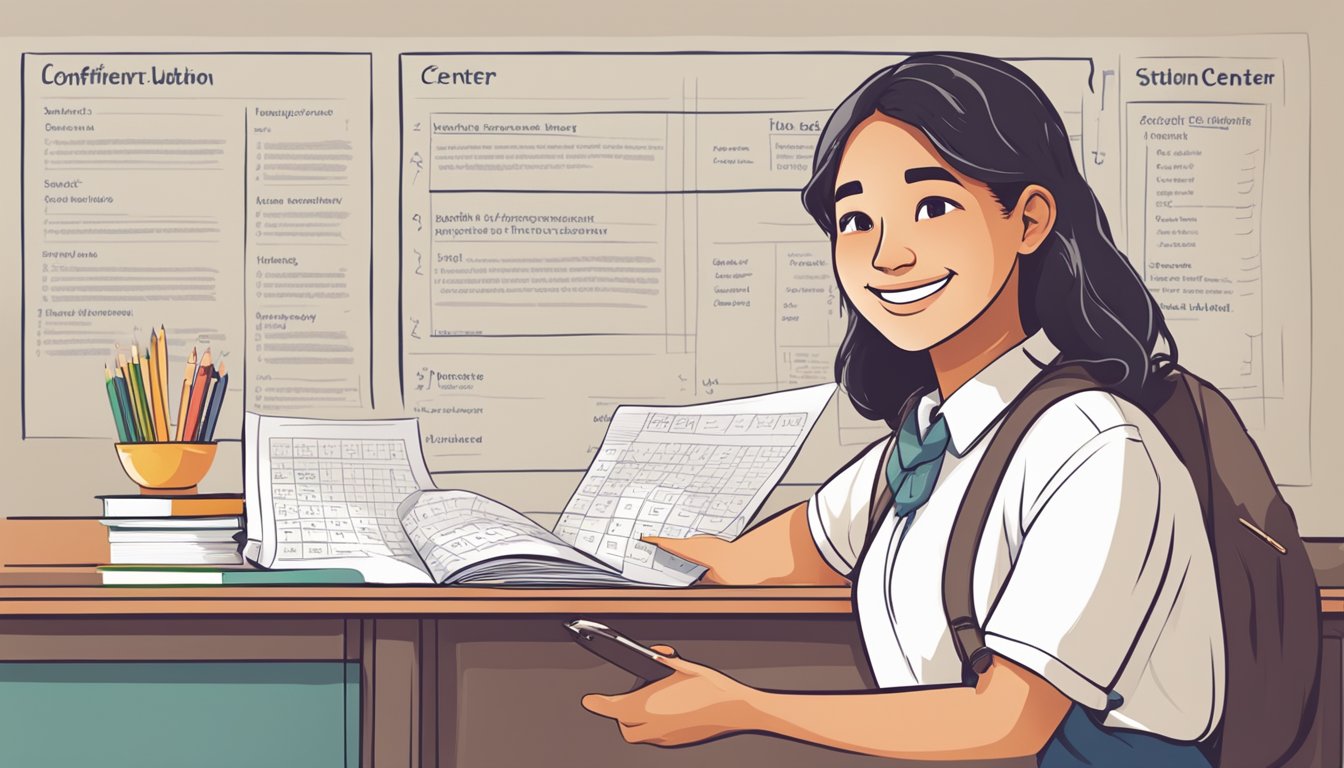 Unlock Your Maths Potential: O Level Maths Tuition in Singapore A student confidently selects a math tuition center from a list of options, with a bright smile and determined expression