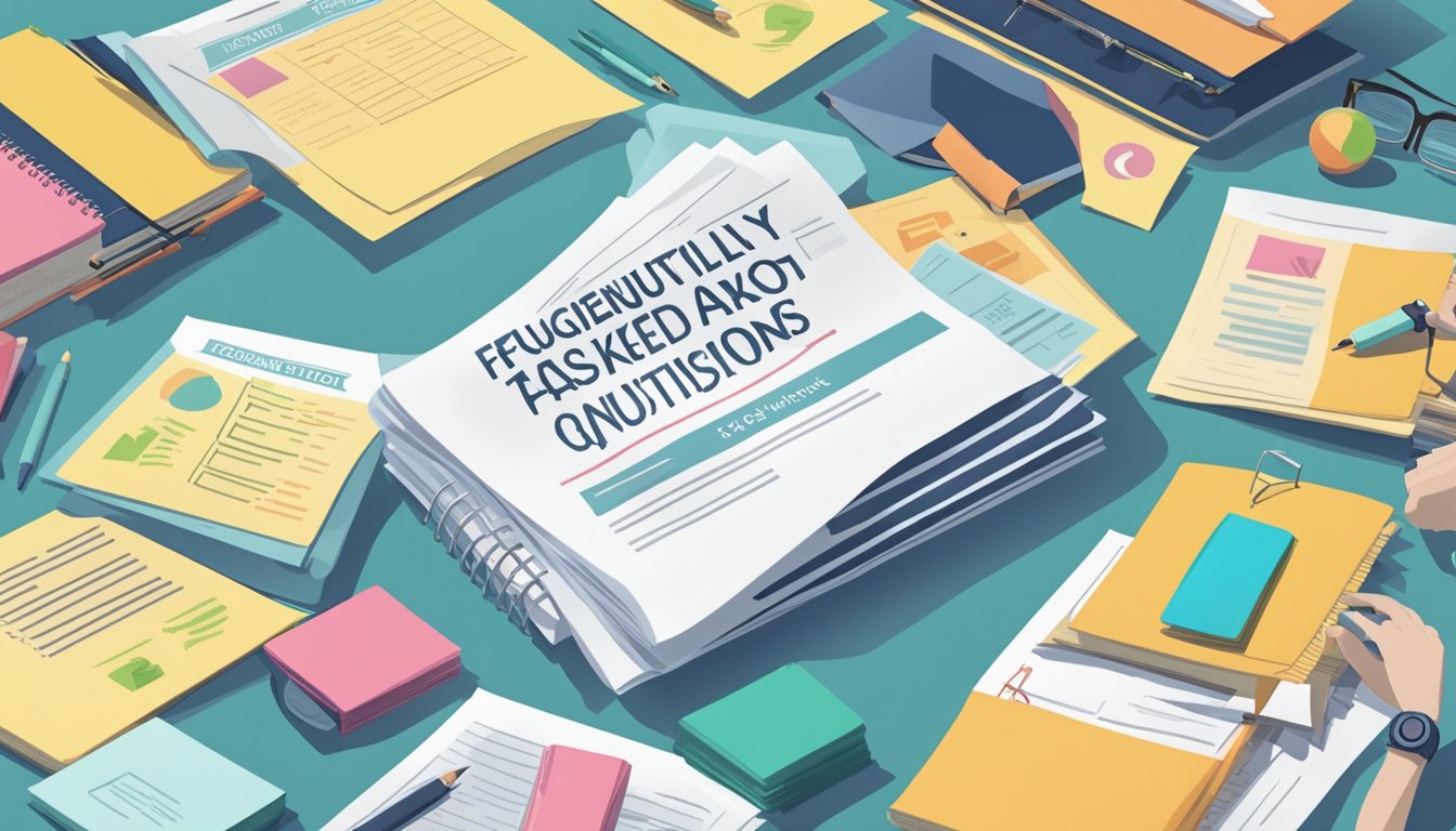 Tuition in Singapore: What You Need to Know A stack of papers with "Frequently Asked Questions about tuition" printed on top, surrounded by confused students and a helpful advisor