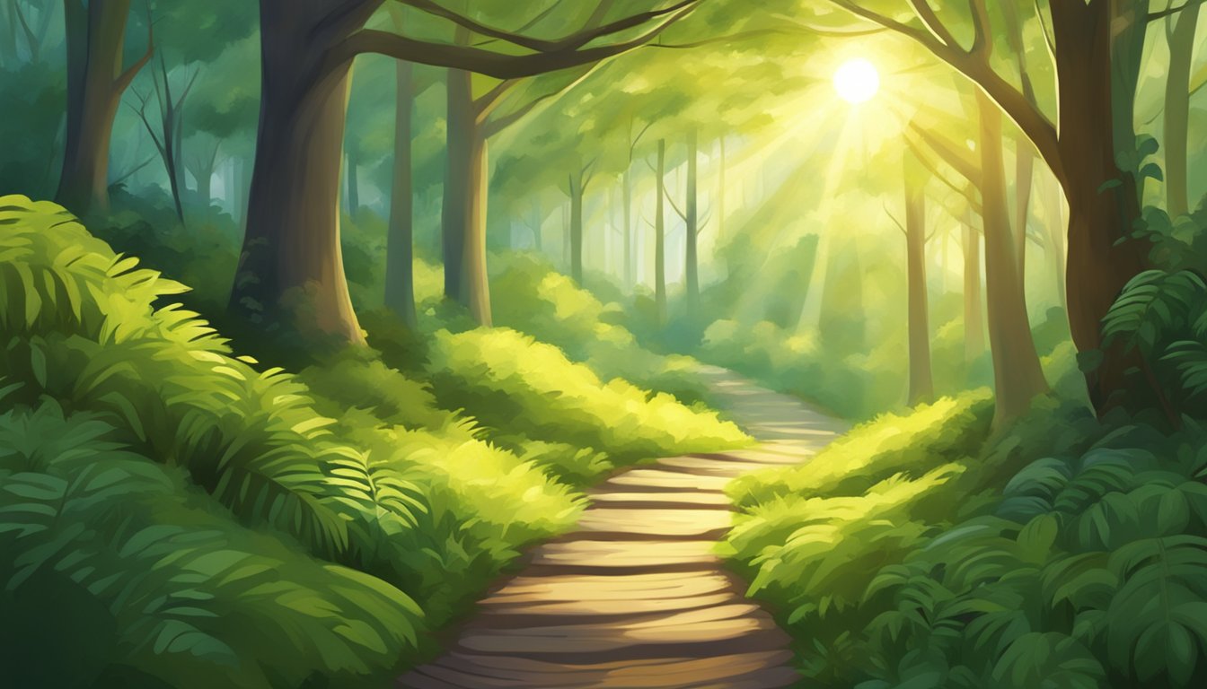 Pathfinder Tuition: Unlock Your Child's Potential with Singapore's Best Tutors A winding path leads through a lush forest, with sunlight streaming through the trees and illuminating the way