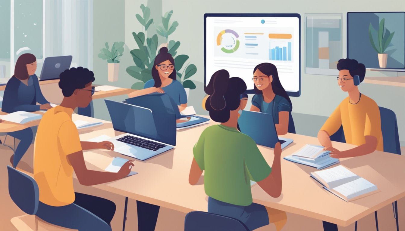 Students engage in virtual learning, interacting with tutors and accessing educational resources on a user-friendly online tuition platform