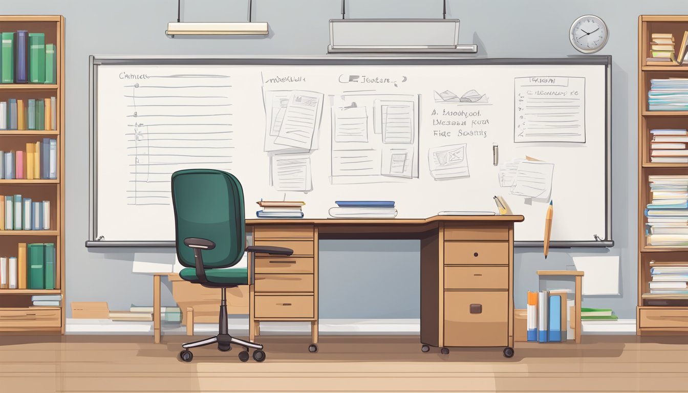 Mastering English Tuition: A Guide for Singaporean Tutors A whiteboard with English words, a desk with textbooks, and a teacher