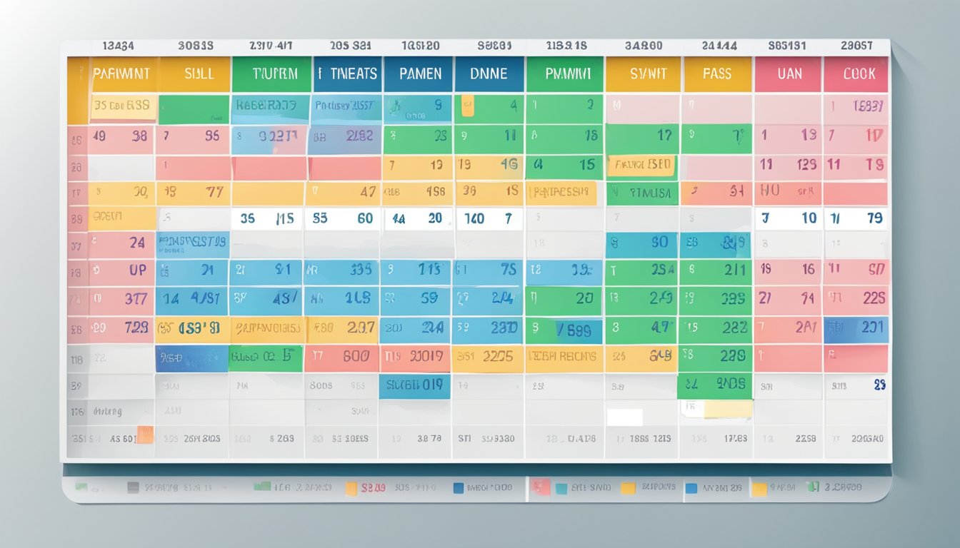 A calendar with labeled payment dates for tuition fees