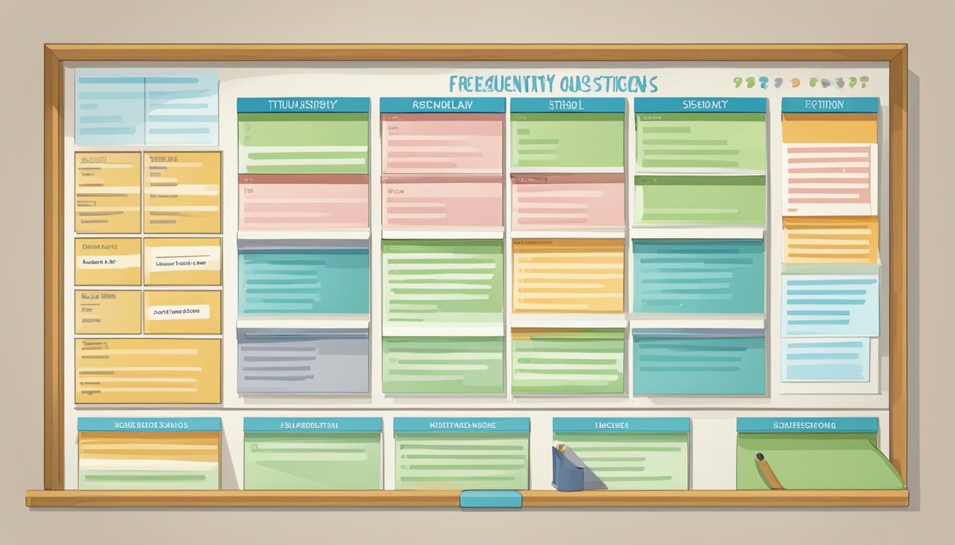 A bulletin board displays a schedule for Frequently Asked Questions tuition sessions