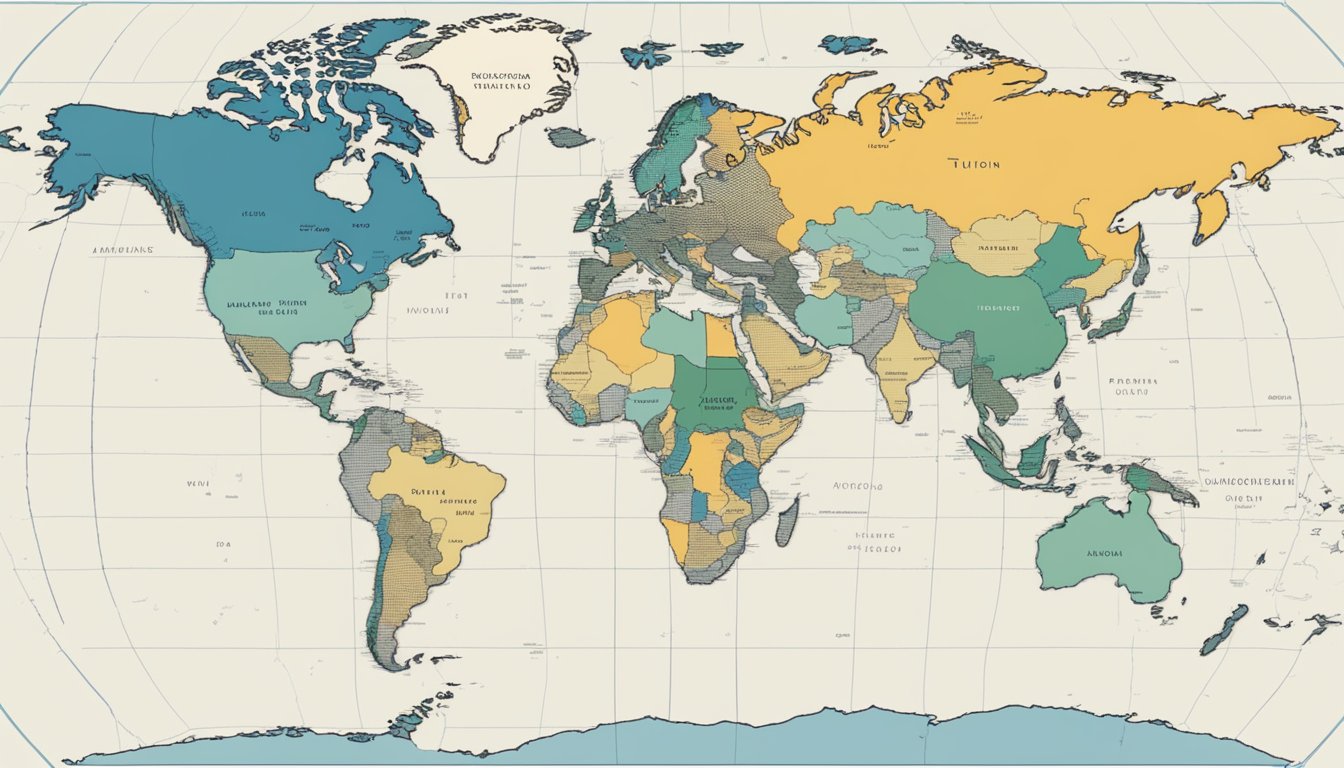 A world map with highlighted areas showing the most expensive tuition costs in the world