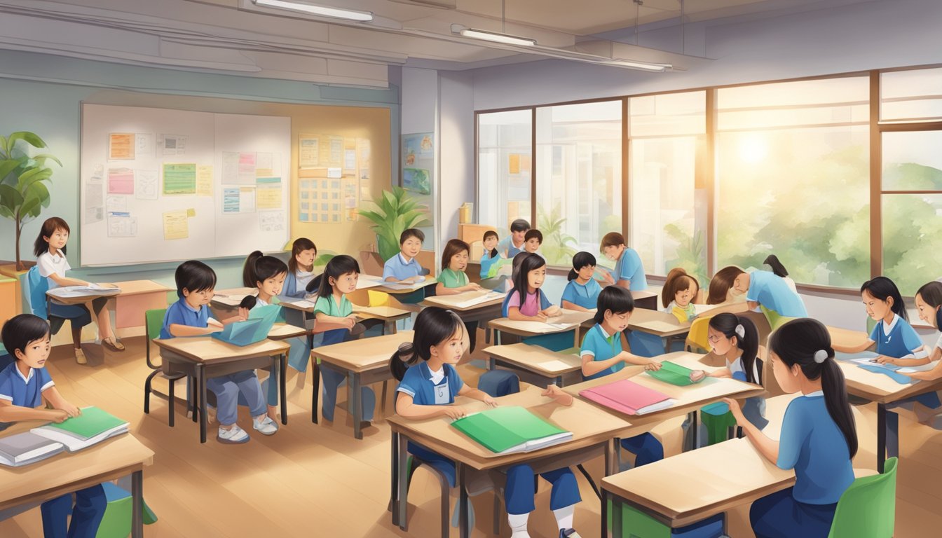 Lynn Tuition Centre Tampines: Boost Your Child's Grades Today! A bustling tuition centre in Tampines, filled with students and teachers engaged in learning activities