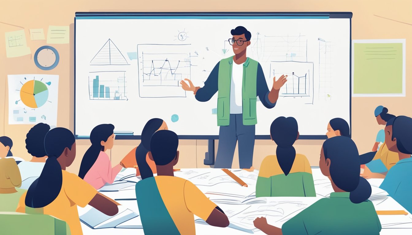 JC Tuition: Boost Your Grades and Ace Your Exams A group of students gathered around a whiteboard, while a teacher explains concepts. Books and notebooks are scattered on desks
