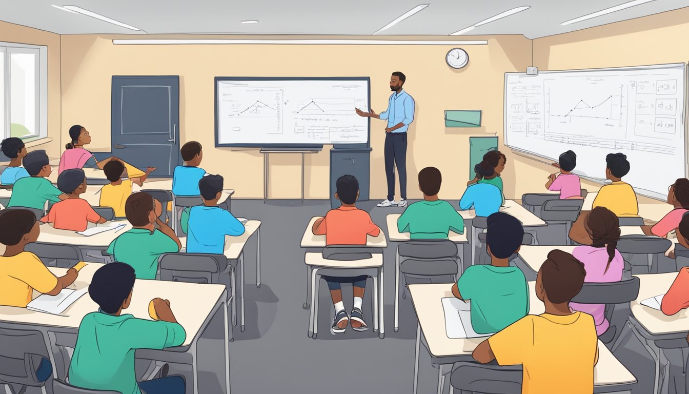 Students sitting in a classroom, listening to a teacher explaining GATE concepts on a whiteboard with equations and diagrams