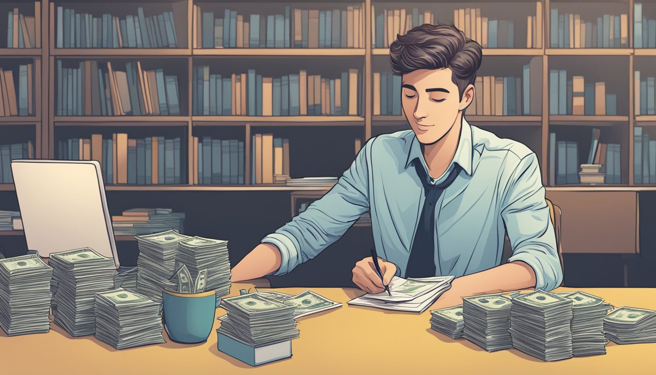 A person at a desk taking money for tuition fees