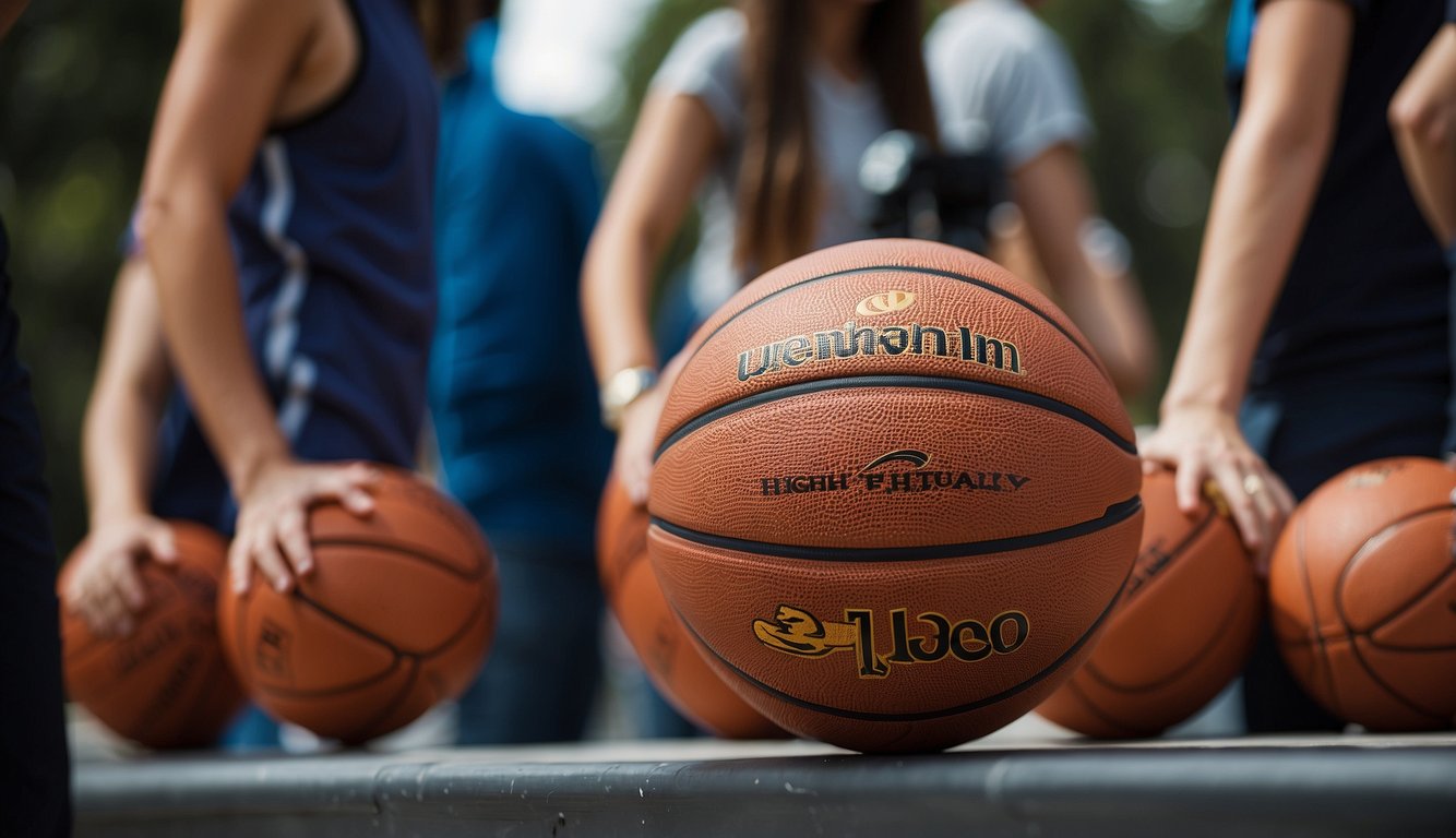 High schoolers use regulation size basketballs, 29.5 inches in circumference, for games and practice