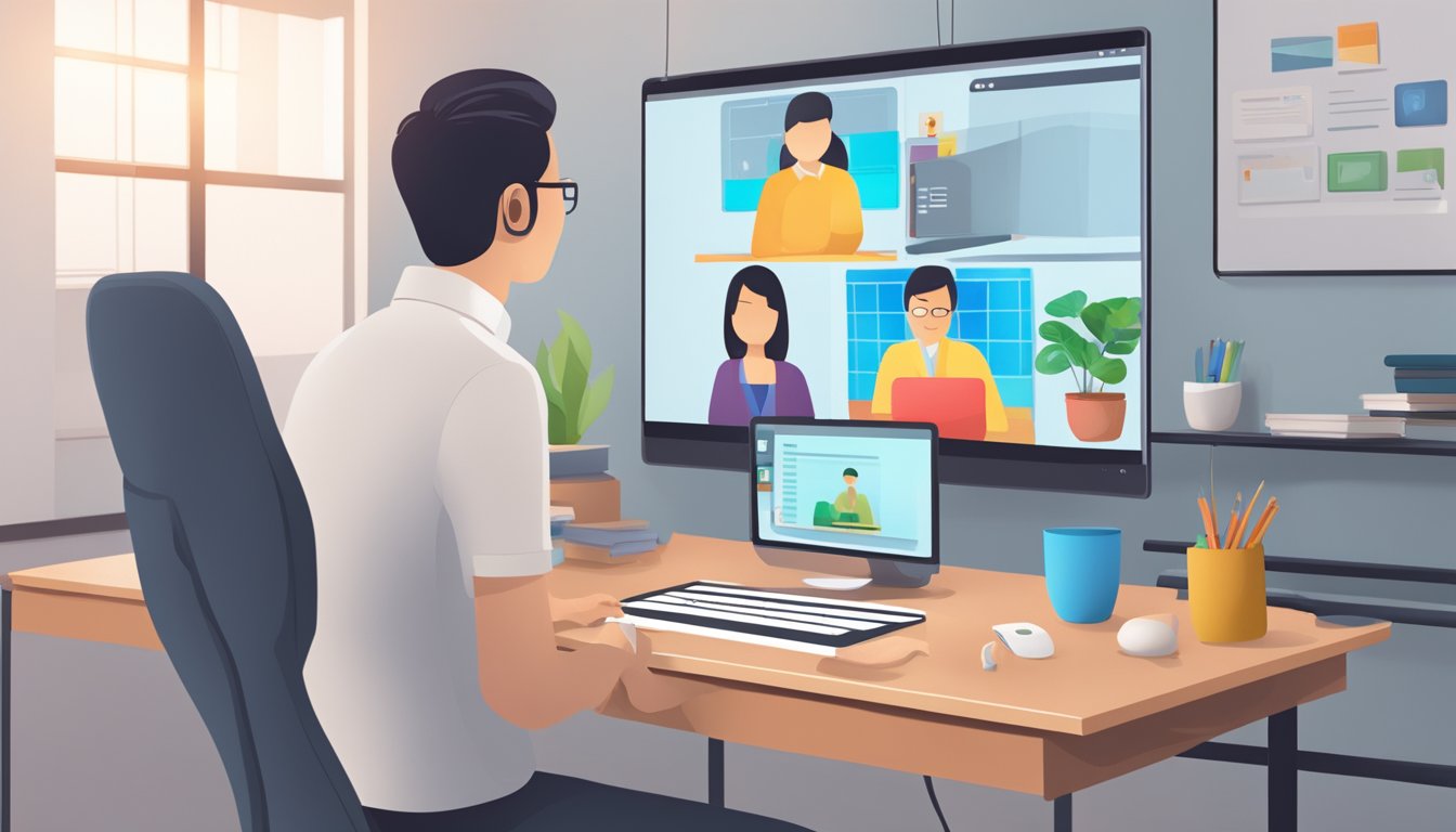 A computer screen displaying a virtual classroom with interactive tools, video conferencing, and real-time feedback for online tuition in China