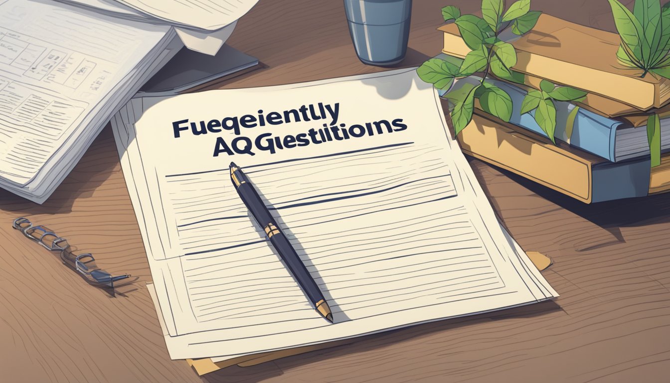 A stack of "Frequently Asked Questions" papers rests on a desk next to a twig and a tuition bill