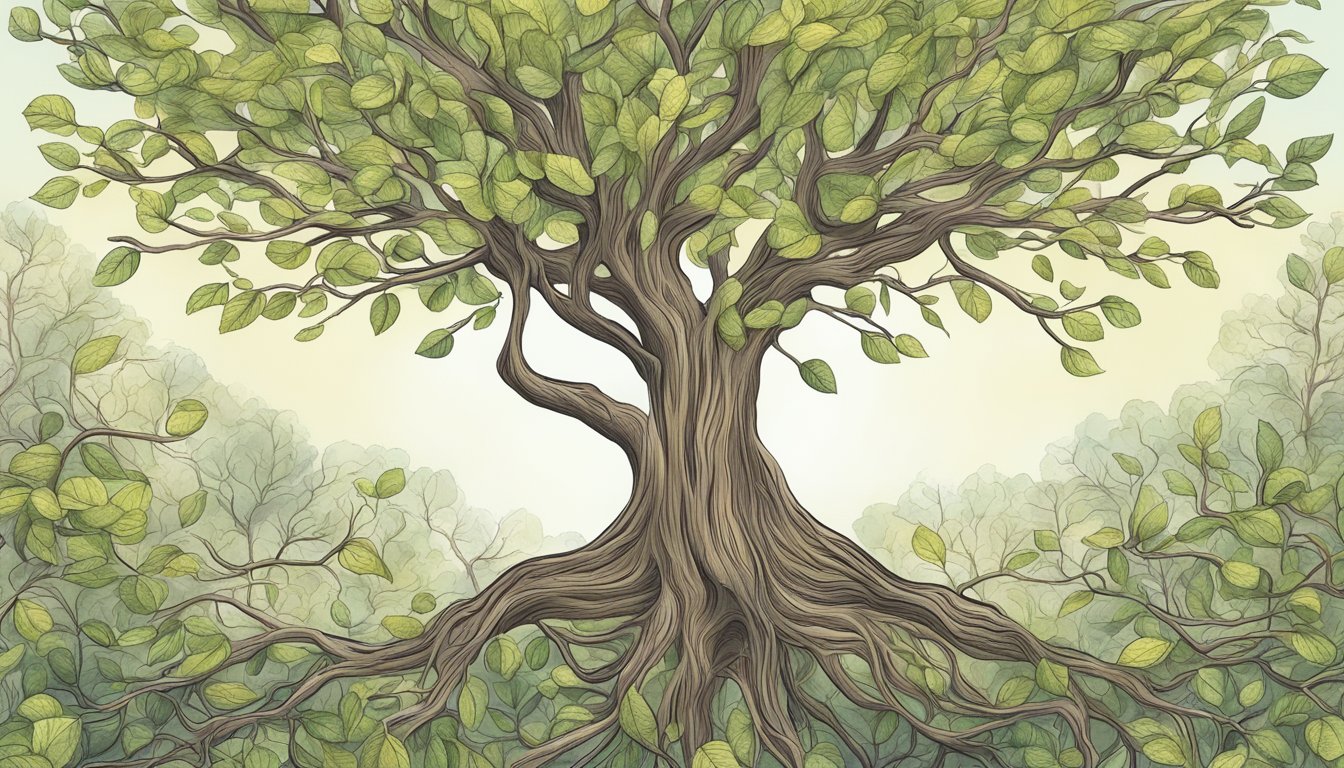 A tree with branches representing core learning programmes and curricula, growing with the support of learning resources and materials