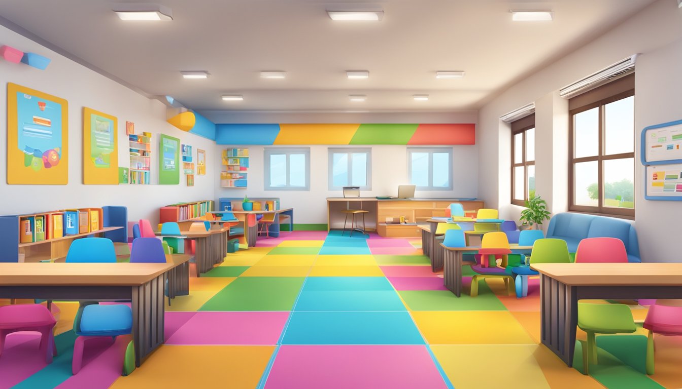 A bright and modern Eduz Tuition Centre with colorful decor and interactive learning materials