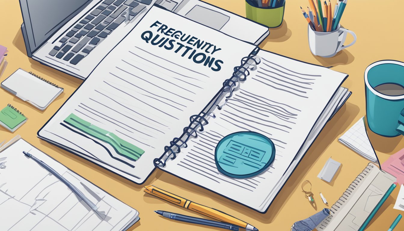 A stack of paper with "Frequently Asked Questions private tuition singapore rates" printed on top. A laptop and pen sit nearby