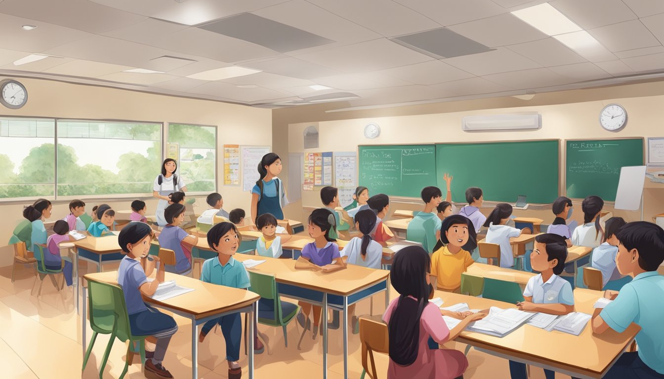 Students and parents gather at the SAM tuition centre, asking questions and seeking information. The atmosphere is busy yet welcoming, with a sense of curiosity and eagerness to learn