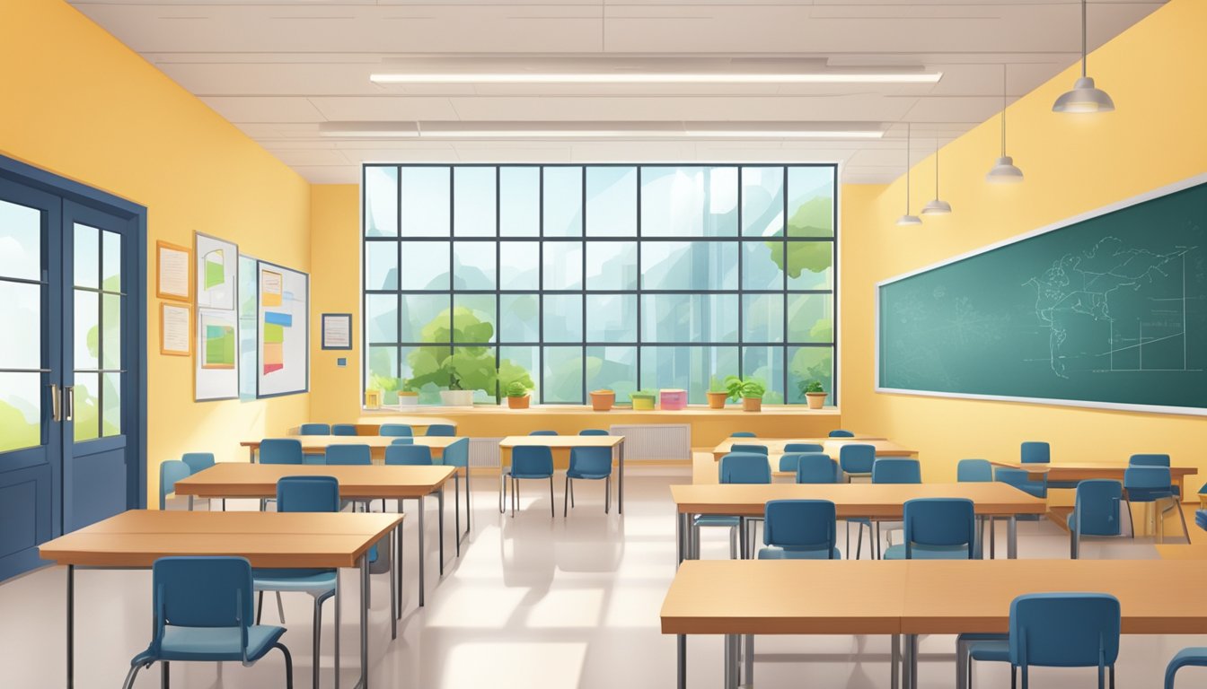 A bright and modern tuition center with a welcoming entrance, spacious classrooms, and a friendly atmosphere