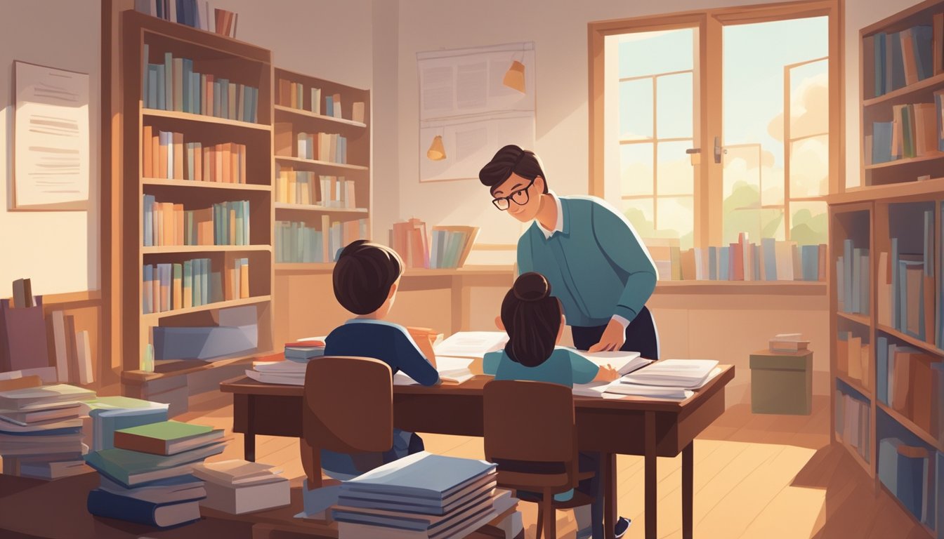 Primary Private Tuition Rates: What You Need to Know A teacher instructs a young student at a desk, surrounded by books and educational materials. The room is well-lit and organized, creating a focused and studious atmosphere
