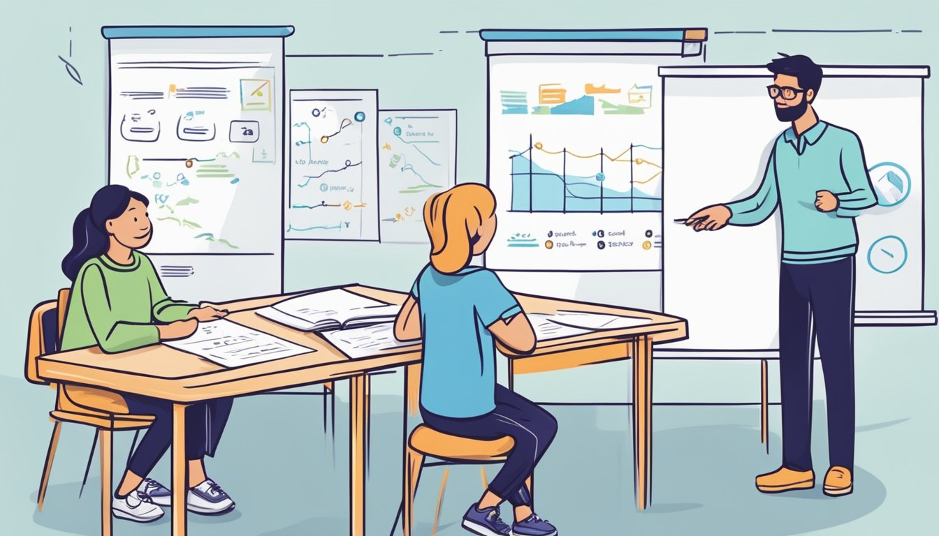 Primary Private Tuition Rates: What You Need to Know A tutor explains private tuition rates to a parent, using a whiteboard to illustrate primary school subjects and costs