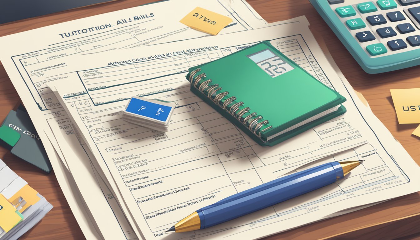 Discover the Shocking Cost of Average Ivy League Tuition: Is It Worth It? A stack of Ivy League tuition bills sits on a desk, with a calculator and financial aid forms nearby