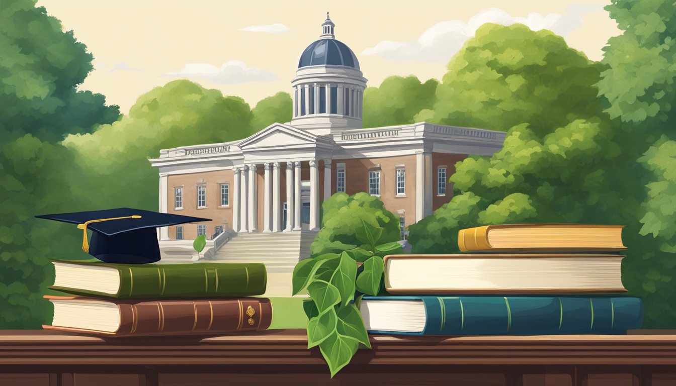 Discover the Shocking Cost of Average Ivy League Tuition: Is It Worth It? A grand, historic university building stands tall, surrounded by lush greenery. A stack of books and a graduation cap sit on a desk, symbolizing the value of an Ivy League education