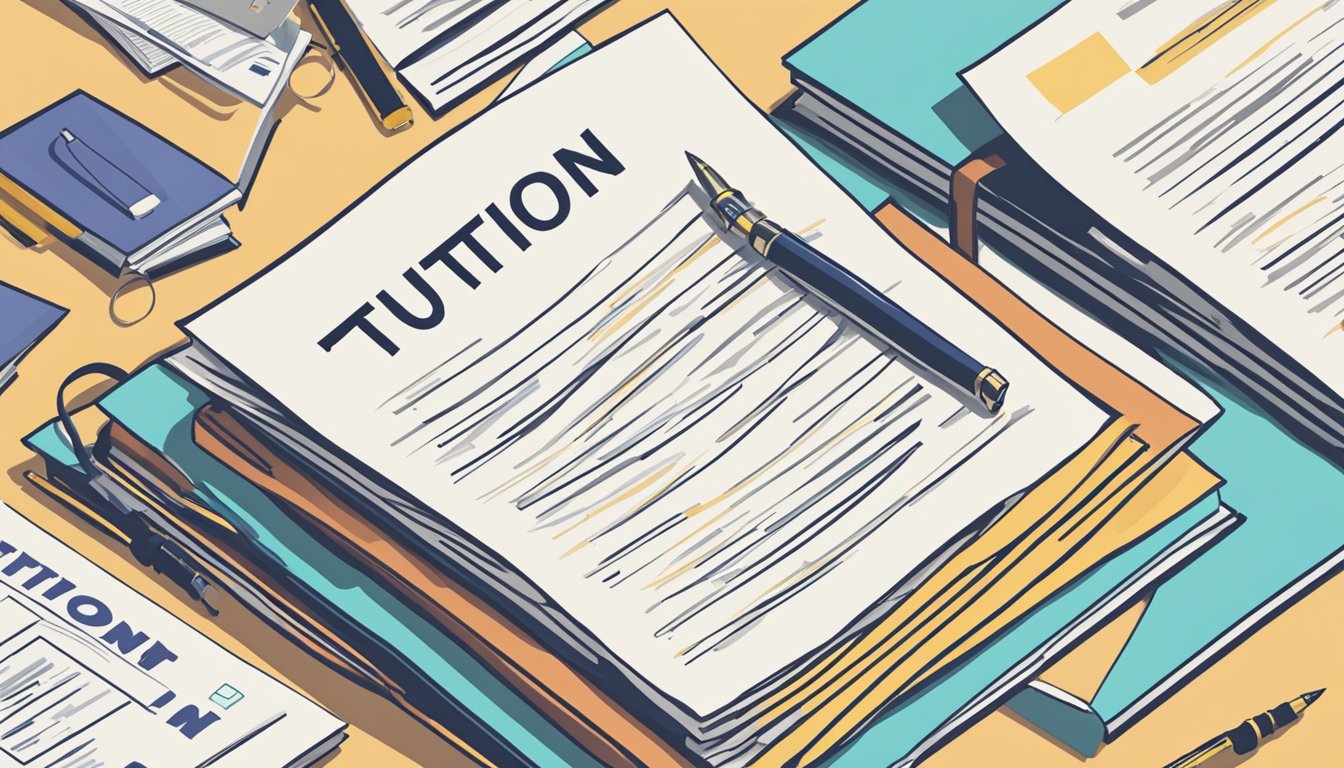 A stack of FAQ papers with "tuition" and "Kenneth 18.4" on top