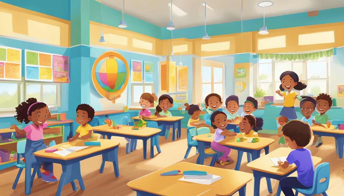 Children happily playing and learning in a bright, colorful classroom at the Community Boston Kidz Tuition Centre