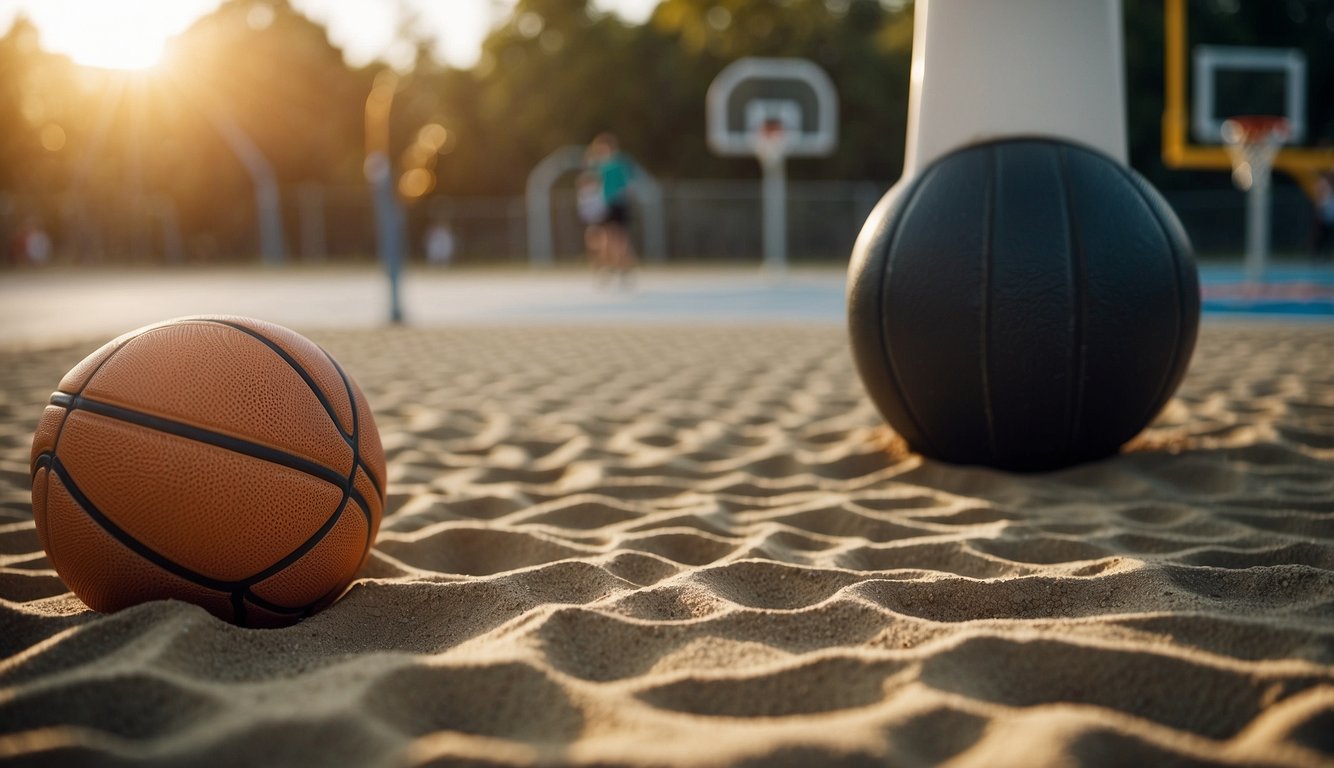 A heavy bag of sand is tied securely to the base of the basketball hoop, ensuring it stays in place during play