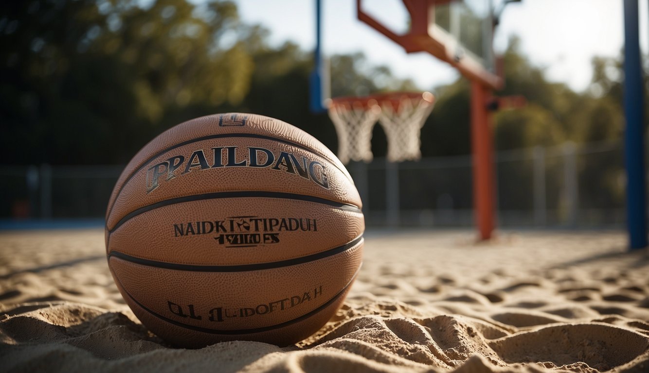 A heavy bag of sand is tied securely to the base of the basketball hoop, ensuring stability and preventing it from tipping over