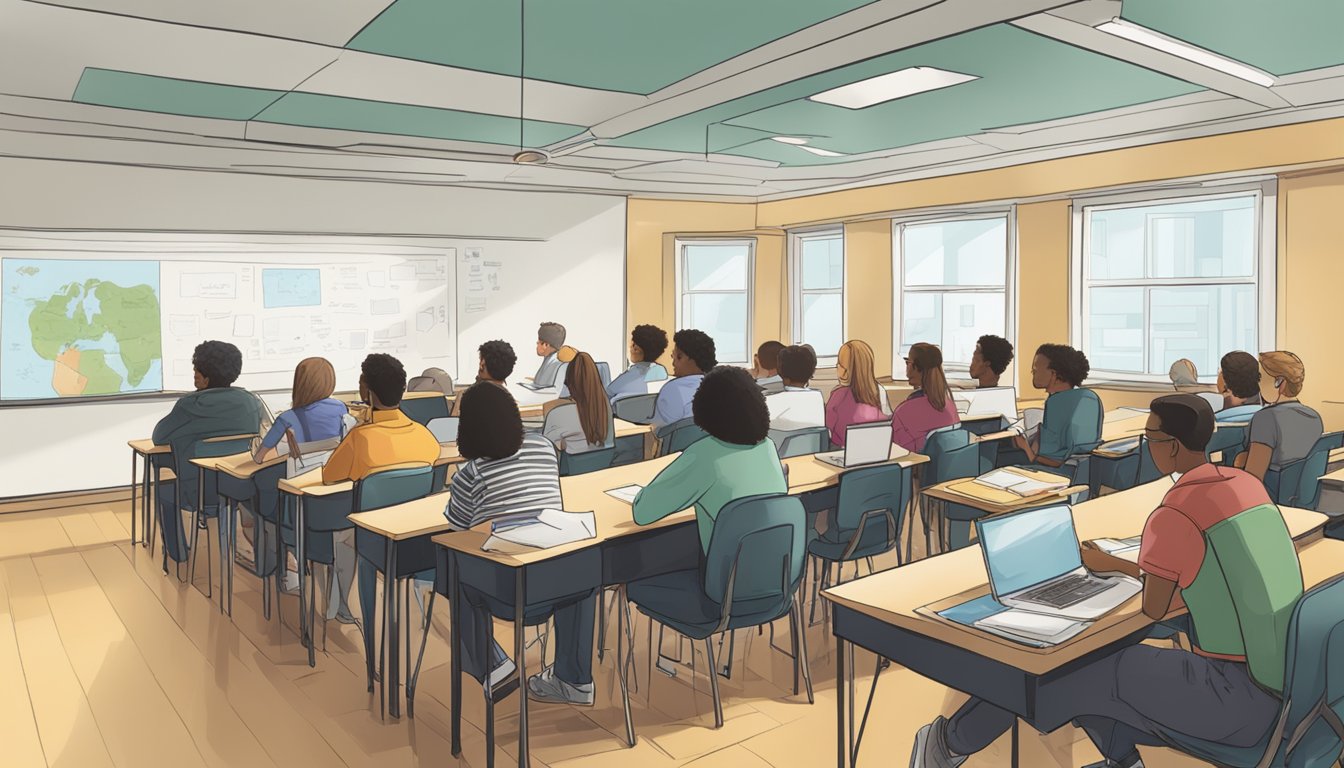 A classroom filled with engaged IP students, discussing and collaborating on strategies for excelling in their tuition
