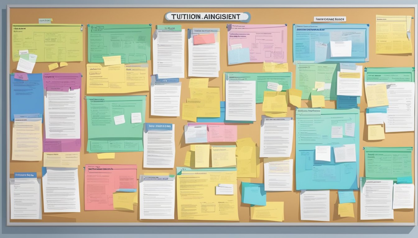 A bulletin board with various tuition assignments posted in Singapore