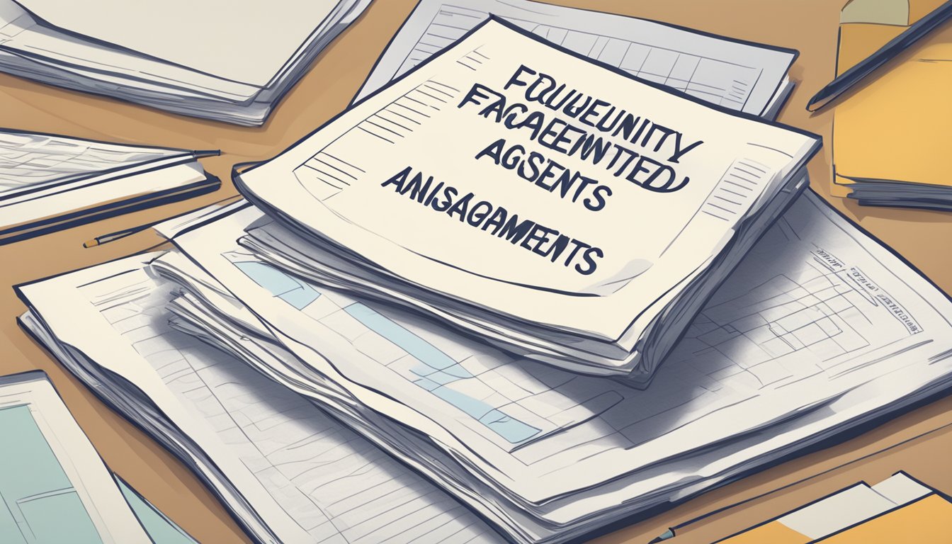 A stack of papers with "Frequently Asked Questions" and "Tuition Assignments Singapore" printed on them