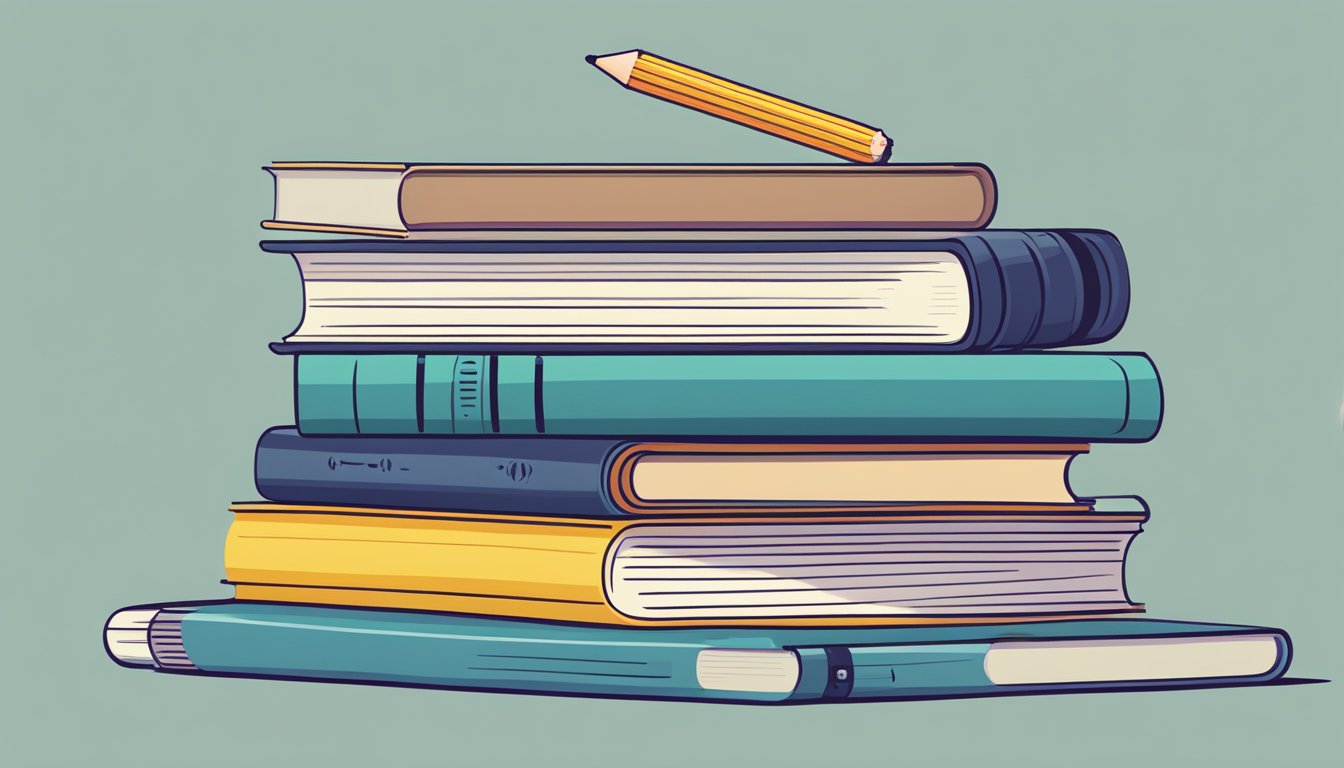 A stack of books with "Frequently Asked Questions" on top, next to a laptop and a pencil