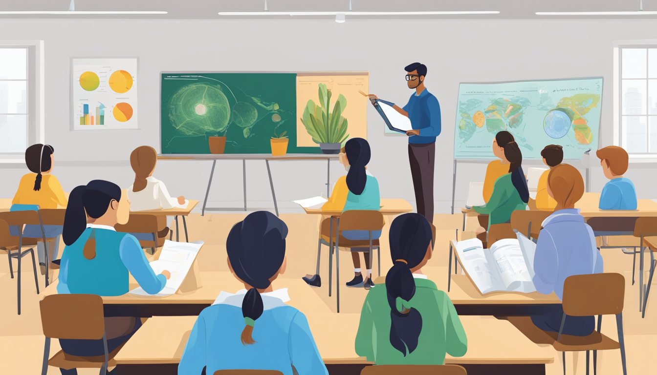 Students actively engage with biology concepts, using visual aids and interactive tools. A tutor guides the session, promoting effective learning and revision strategies