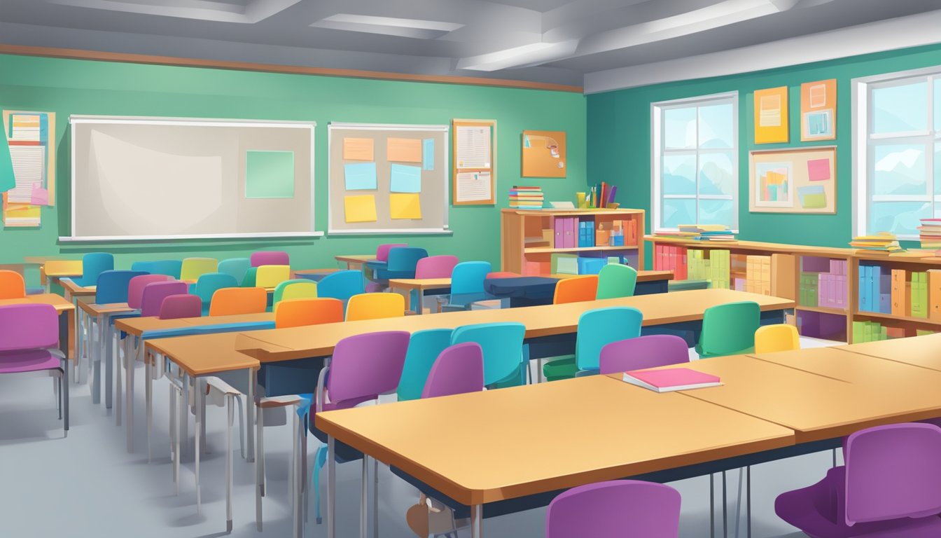 A classroom with diverse learning materials and interactive tools, fostering critical thinking and creativity