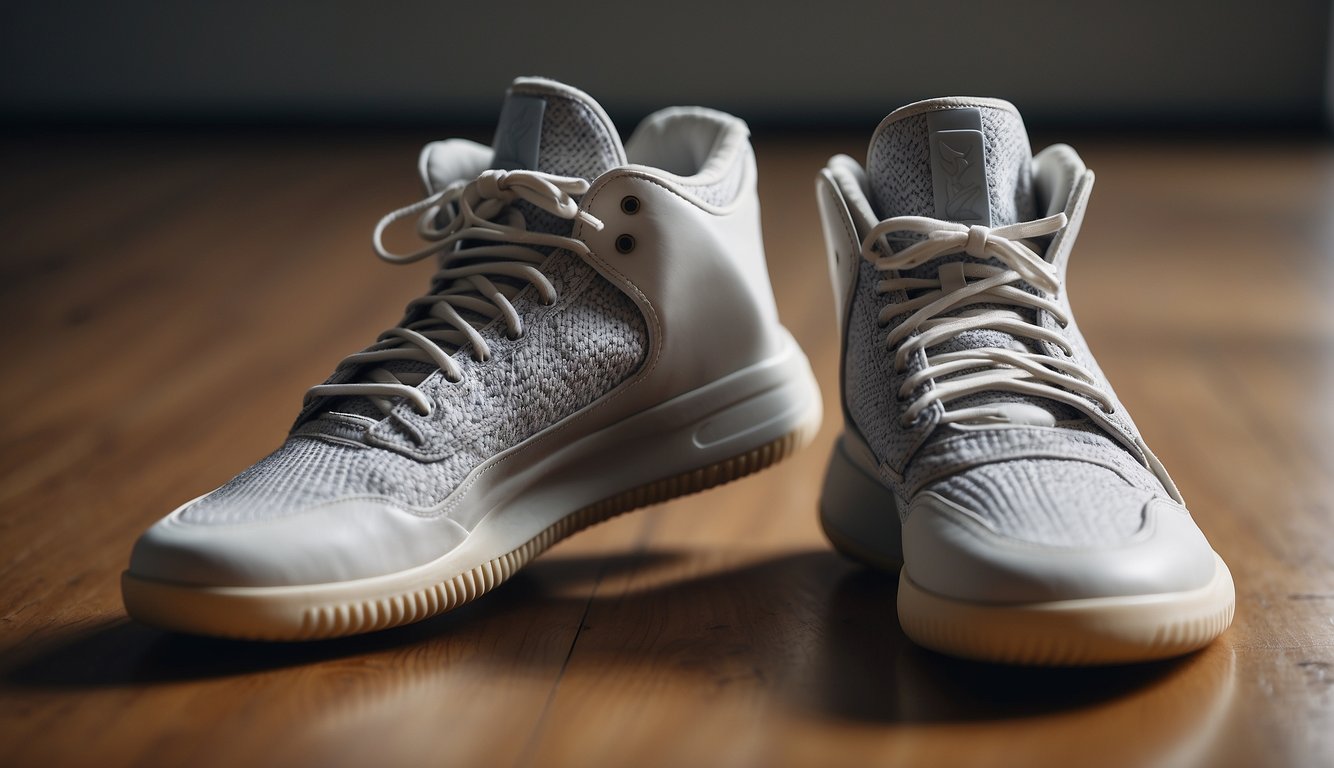 A pair of Yeezys basketball shoes on a clean, white background