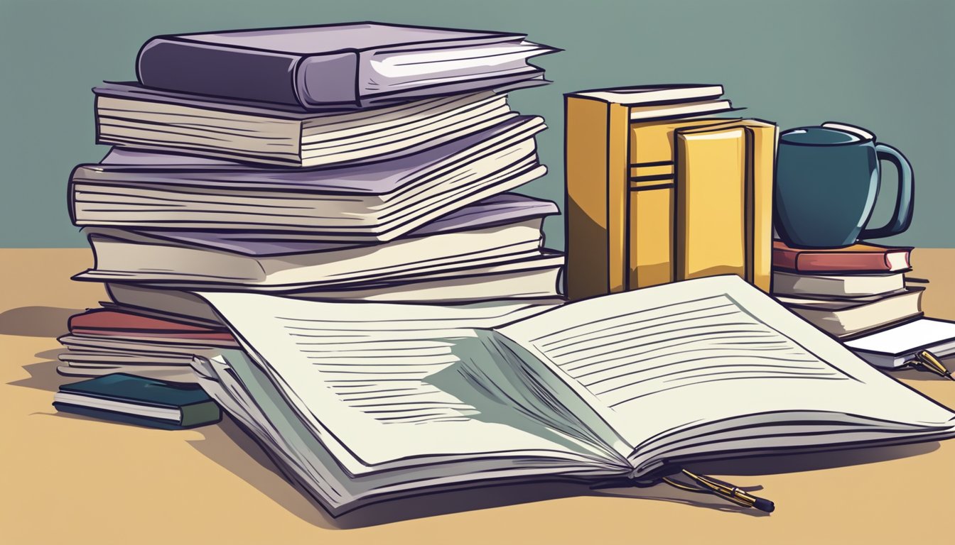 A stack of papers with "Frequently Asked Questions" written on top, surrounded by books and a laptop, representing a tuition center in Singapore