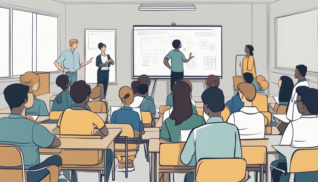 A group of students gather around a whiteboard, listening attentively as a teacher answers their frequently asked questions about secondary school tuition