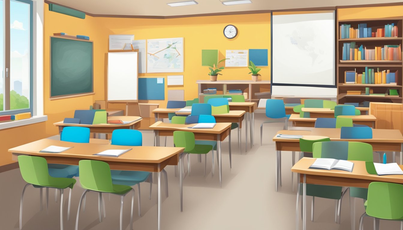 Quest Tuition Centre: Boosting Your Child's Academic Success A classroom with diverse academic materials and curriculum resources at Quest Tuition Centre